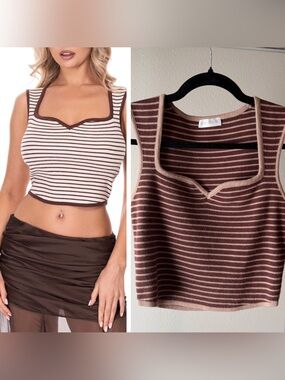 Galita Boutique Brand Size Medium Knit Cropped Top in Striped cream and brown